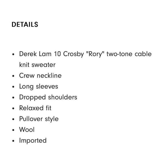 NWT Derek Lam 10 Crosby Rory Mixed Cable Knit Sweater - Picture 9 of 9